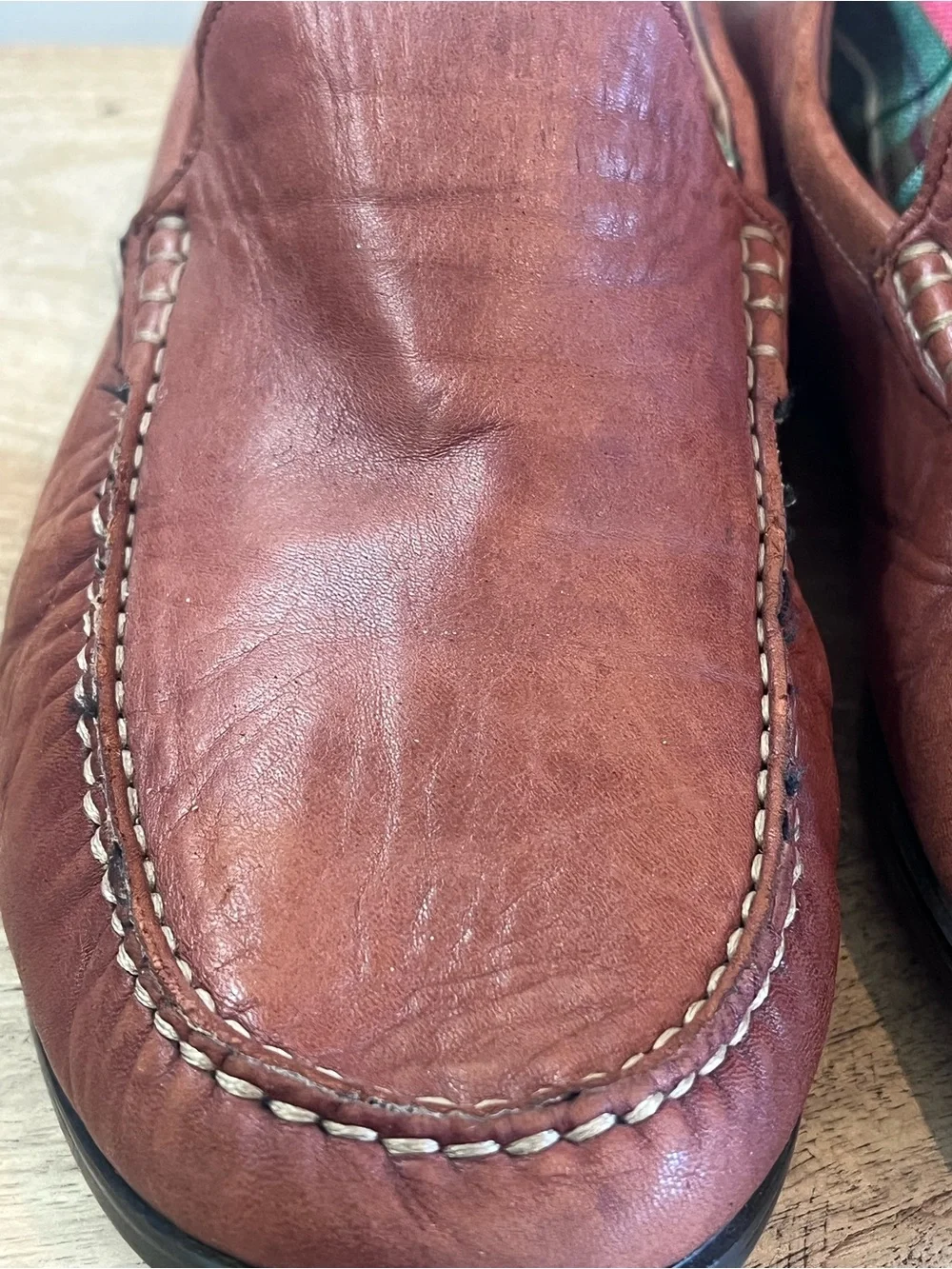 Johnston & Murphy Sheepskin Chestnut Brown Butter Soft Leather Loafers RL